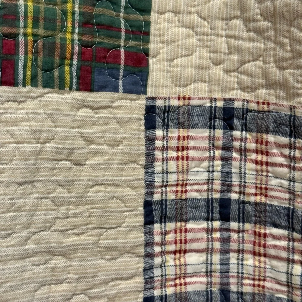 Pair Of Quilted Standard Pillow Shams Multicolor plaid patchwork‎ Pattern